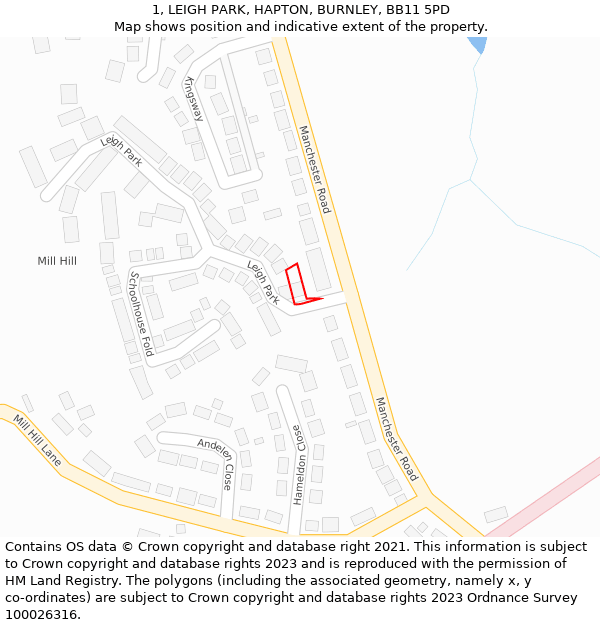 1, LEIGH PARK, HAPTON, BURNLEY, BB11 5PD: Location map and indicative extent of plot