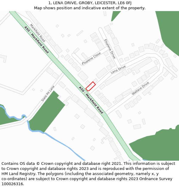 1, LENA DRIVE, GROBY, LEICESTER, LE6 0FJ: Location map and indicative extent of plot