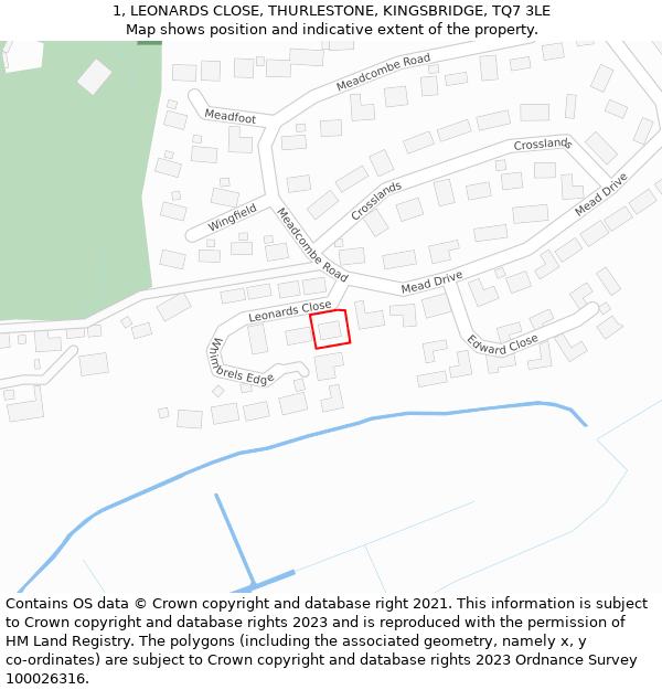 1, LEONARDS CLOSE, THURLESTONE, KINGSBRIDGE, TQ7 3LE: Location map and indicative extent of plot