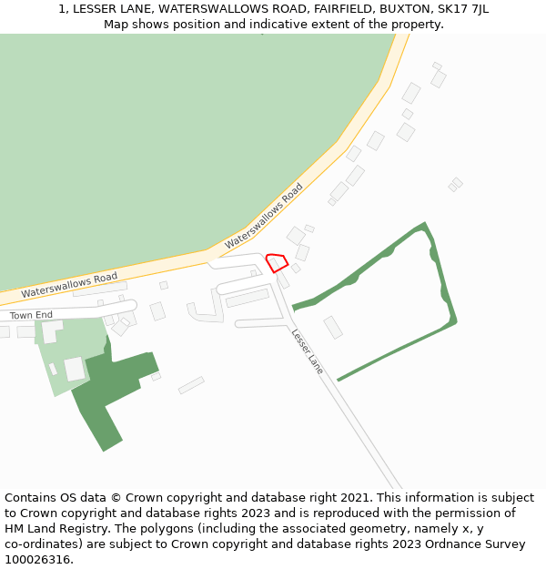 1, LESSER LANE, WATERSWALLOWS ROAD, FAIRFIELD, BUXTON, SK17 7JL: Location map and indicative extent of plot