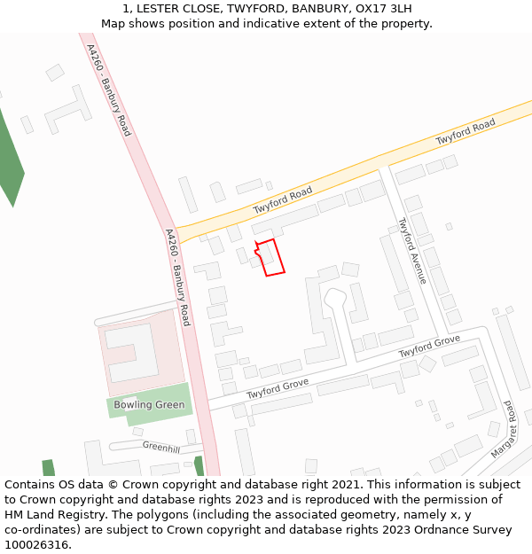 1, LESTER CLOSE, TWYFORD, BANBURY, OX17 3LH: Location map and indicative extent of plot