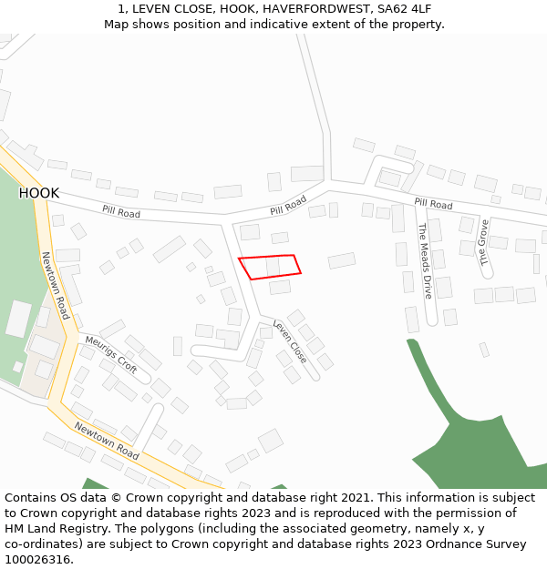 1, LEVEN CLOSE, HOOK, HAVERFORDWEST, SA62 4LF: Location map and indicative extent of plot