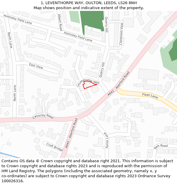 1, LEVENTHORPE WAY, OULTON, LEEDS, LS26 8NH: Location map and indicative extent of plot