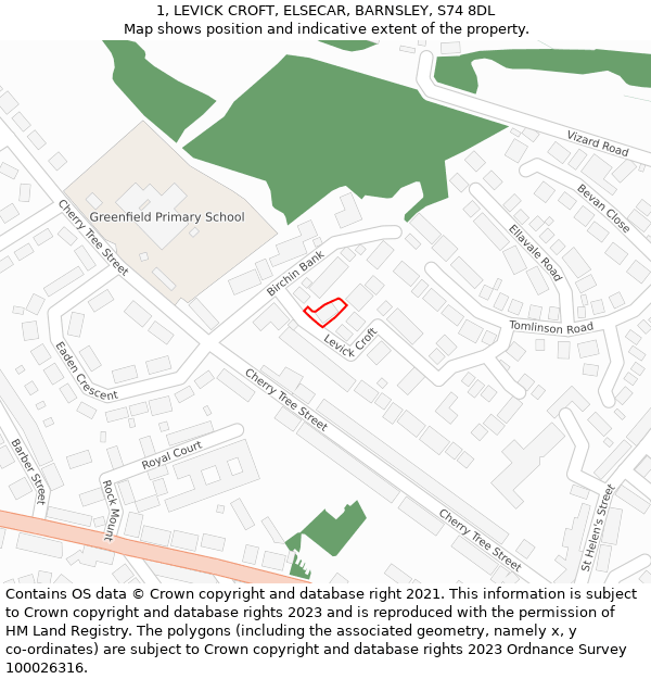 1, LEVICK CROFT, ELSECAR, BARNSLEY, S74 8DL: Location map and indicative extent of plot