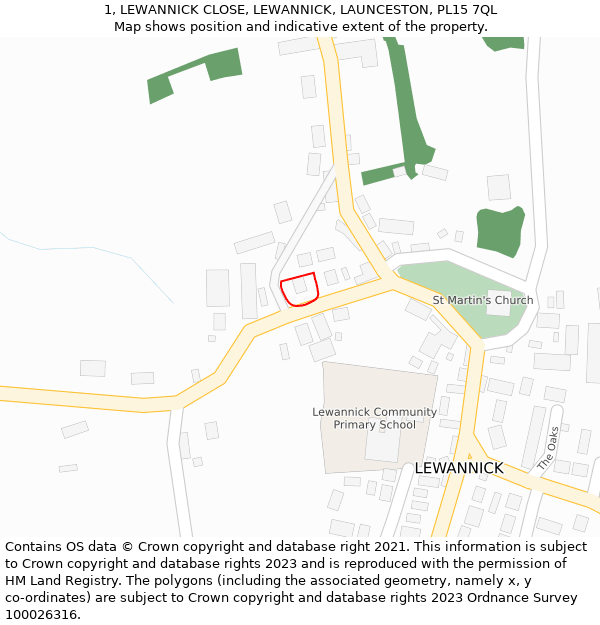 1, LEWANNICK CLOSE, LEWANNICK, LAUNCESTON, PL15 7QL: Location map and indicative extent of plot