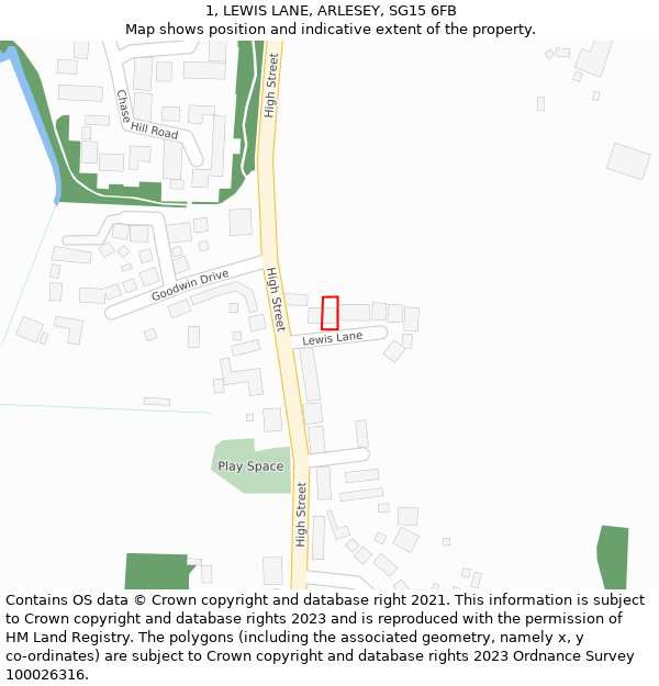 1, LEWIS LANE, ARLESEY, SG15 6FB: Location map and indicative extent of plot