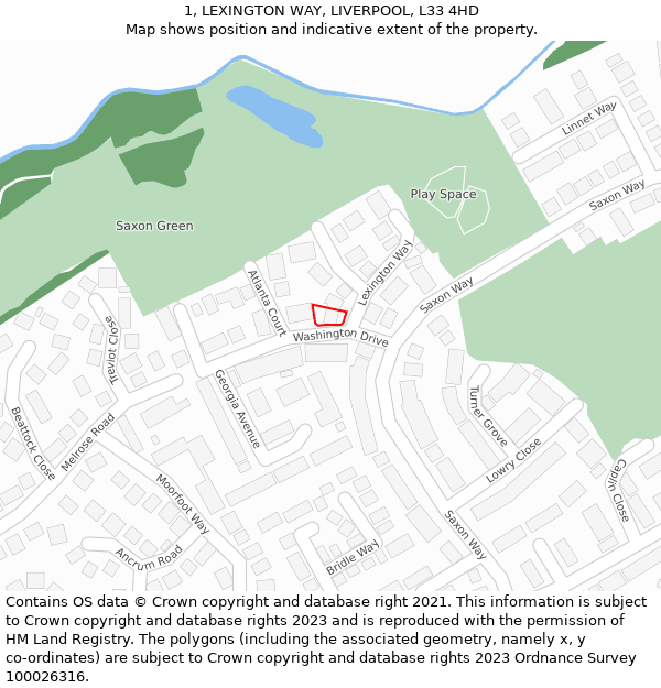 1, LEXINGTON WAY, LIVERPOOL, L33 4HD: Location map and indicative extent of plot