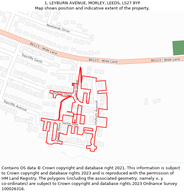 1, LEYBURN AVENUE, MORLEY, LEEDS, LS27 8YP: Location map and indicative extent of plot