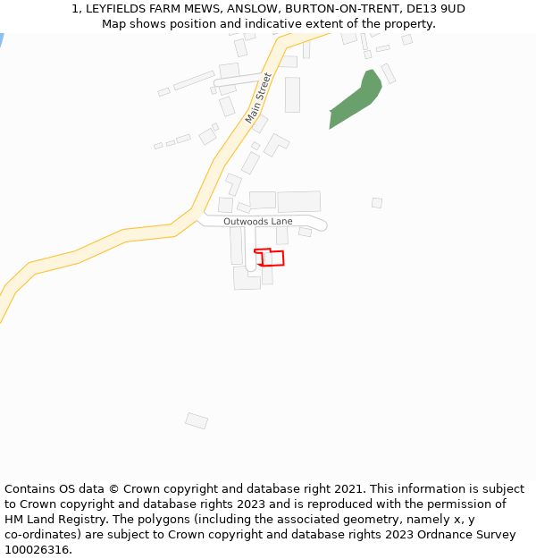 1, LEYFIELDS FARM MEWS, ANSLOW, BURTON-ON-TRENT, DE13 9UD: Location map and indicative extent of plot