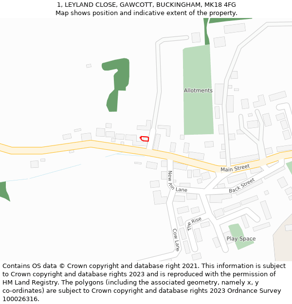 1, LEYLAND CLOSE, GAWCOTT, BUCKINGHAM, MK18 4FG: Location map and indicative extent of plot