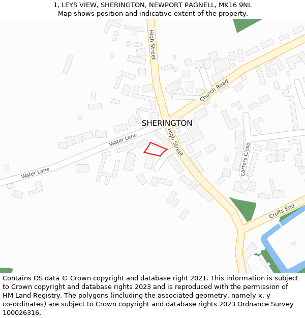 1, LEYS VIEW, SHERINGTON, NEWPORT PAGNELL, MK16 9NL: Location map and indicative extent of plot