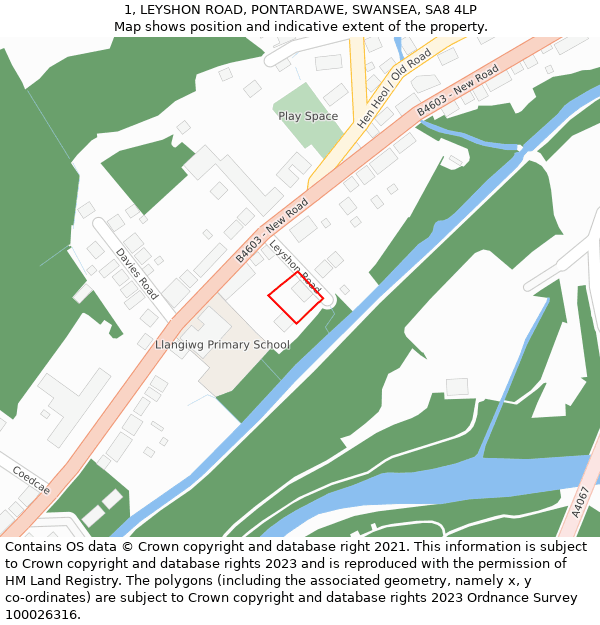 1, LEYSHON ROAD, PONTARDAWE, SWANSEA, SA8 4LP: Location map and indicative extent of plot