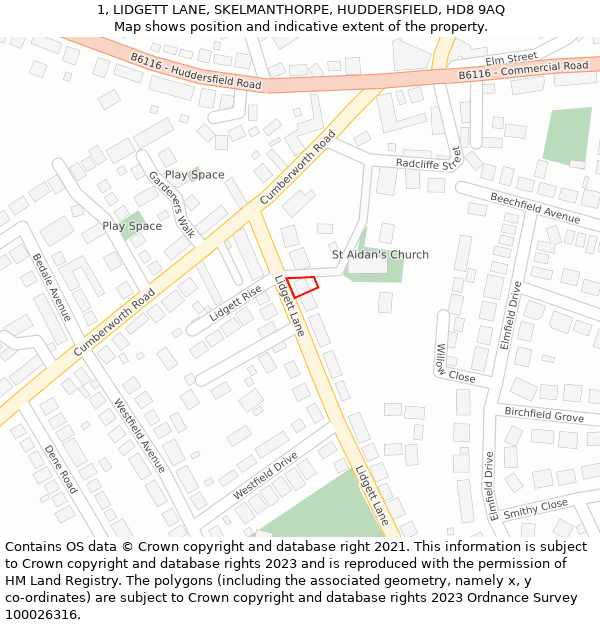 1, LIDGETT LANE, SKELMANTHORPE, HUDDERSFIELD, HD8 9AQ: Location map and indicative extent of plot