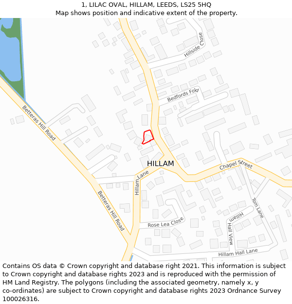 1, LILAC OVAL, HILLAM, LEEDS, LS25 5HQ: Location map and indicative extent of plot