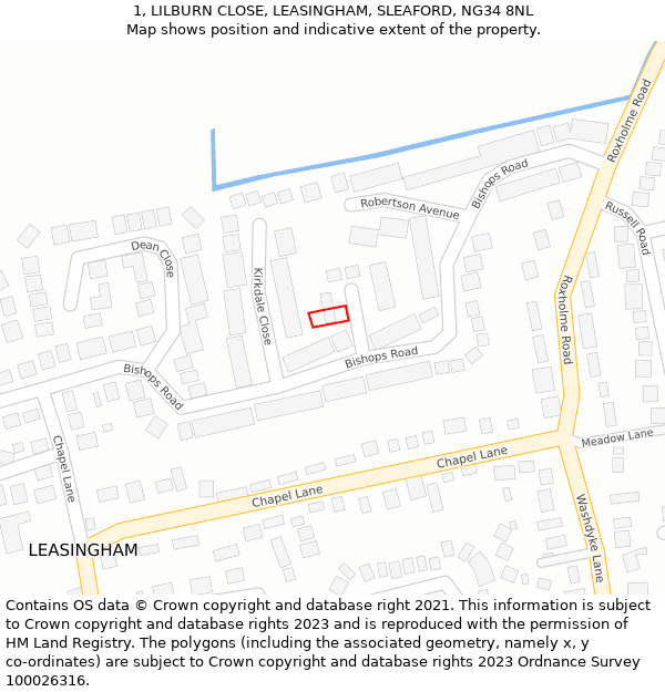 1, LILBURN CLOSE, LEASINGHAM, SLEAFORD, NG34 8NL: Location map and indicative extent of plot