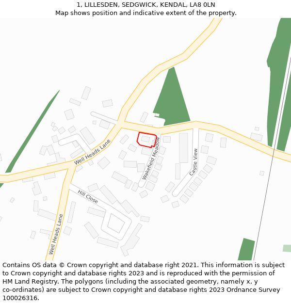 1, LILLESDEN, SEDGWICK, KENDAL, LA8 0LN: Location map and indicative extent of plot