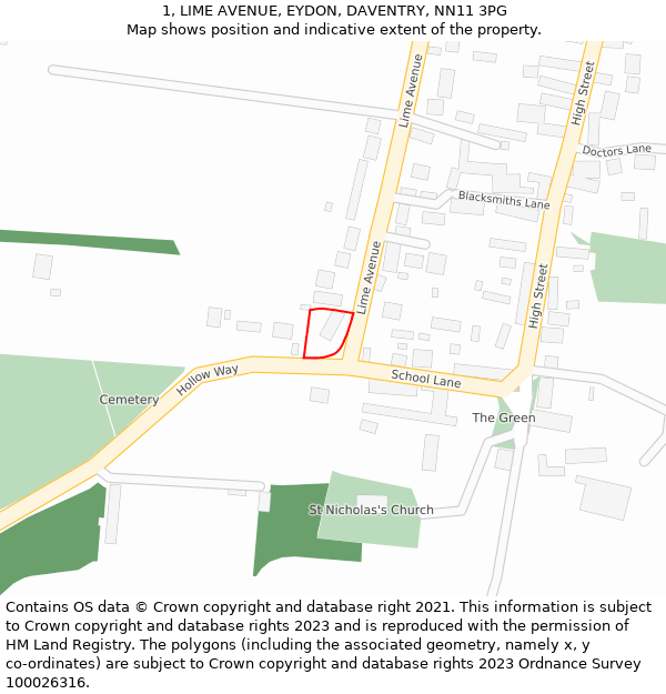 1, LIME AVENUE, EYDON, DAVENTRY, NN11 3PG: Location map and indicative extent of plot