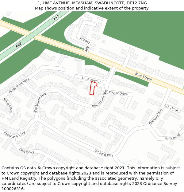 1, LIME AVENUE, MEASHAM, SWADLINCOTE, DE12 7NG: Location map and indicative extent of plot