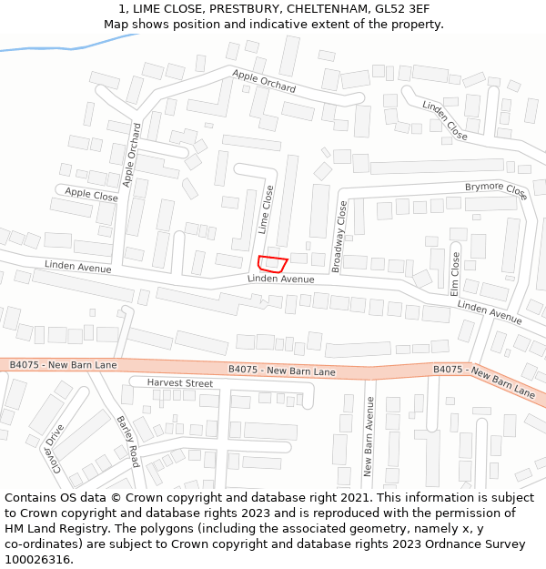 1, LIME CLOSE, PRESTBURY, CHELTENHAM, GL52 3EF: Location map and indicative extent of plot