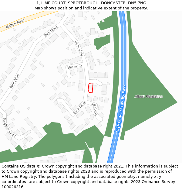 1, LIME COURT, SPROTBROUGH, DONCASTER, DN5 7NG: Location map and indicative extent of plot