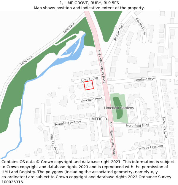 1, LIME GROVE, BURY, BL9 5ES: Location map and indicative extent of plot