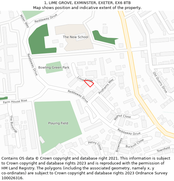 1, LIME GROVE, EXMINSTER, EXETER, EX6 8TB: Location map and indicative extent of plot