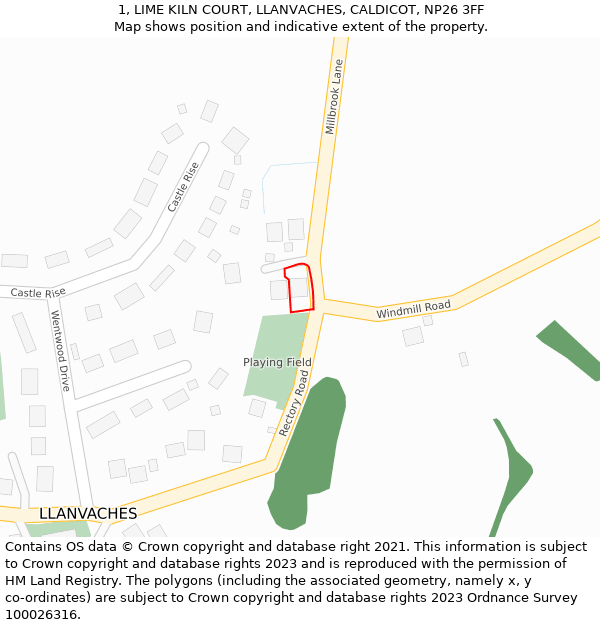 1, LIME KILN COURT, LLANVACHES, CALDICOT, NP26 3FF: Location map and indicative extent of plot