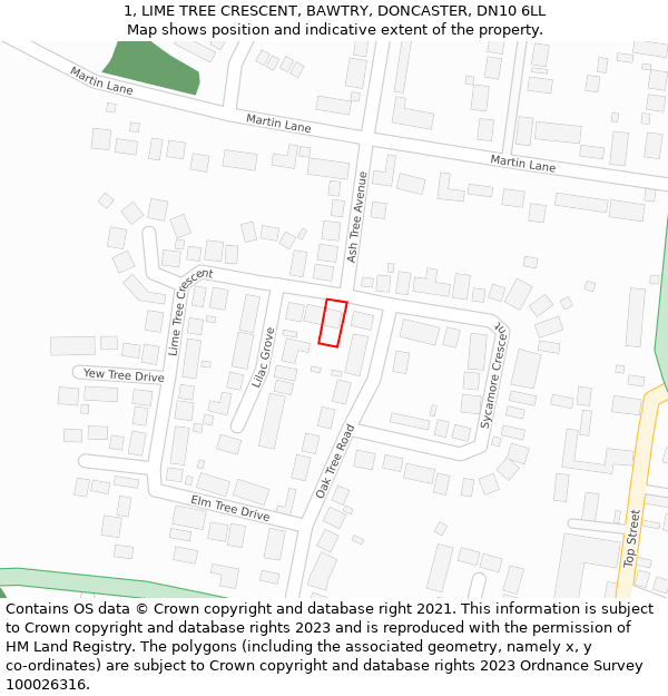 1, LIME TREE CRESCENT, BAWTRY, DONCASTER, DN10 6LL: Location map and indicative extent of plot