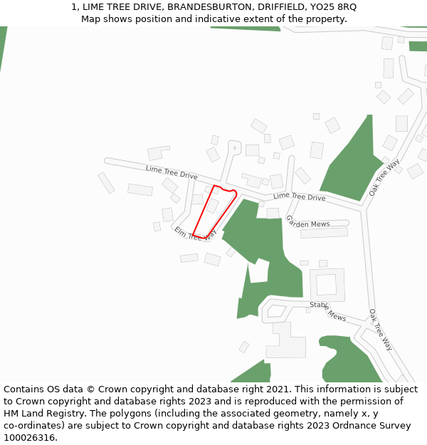 1, LIME TREE DRIVE, BRANDESBURTON, DRIFFIELD, YO25 8RQ: Location map and indicative extent of plot