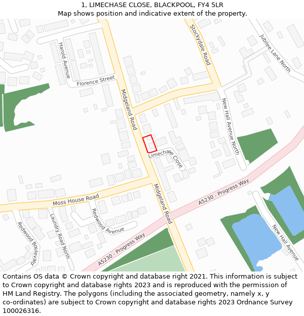 1, LIMECHASE CLOSE, BLACKPOOL, FY4 5LR: Location map and indicative extent of plot