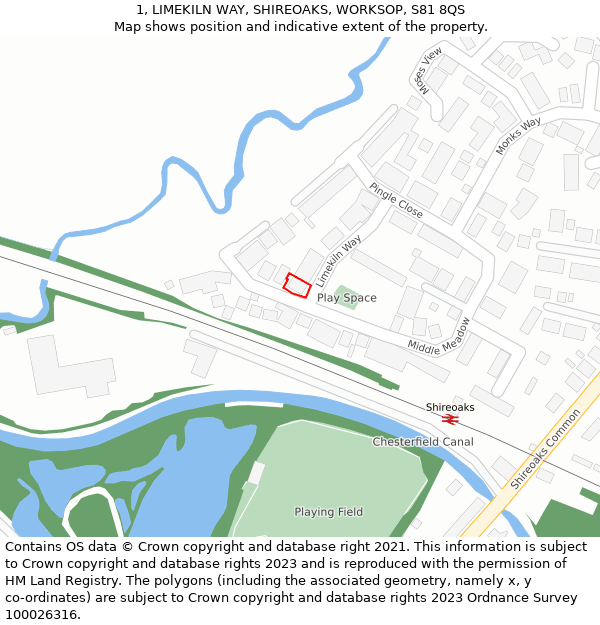 1, LIMEKILN WAY, SHIREOAKS, WORKSOP, S81 8QS: Location map and indicative extent of plot