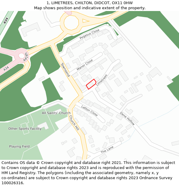 1, LIMETREES, CHILTON, DIDCOT, OX11 0HW: Location map and indicative extent of plot