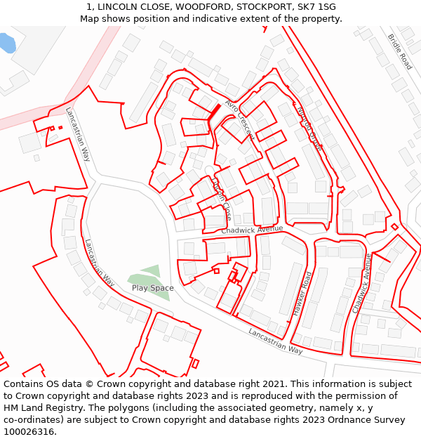 1, LINCOLN CLOSE, WOODFORD, STOCKPORT, SK7 1SG: Location map and indicative extent of plot