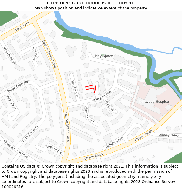 1, LINCOLN COURT, HUDDERSFIELD, HD5 9TH: Location map and indicative extent of plot