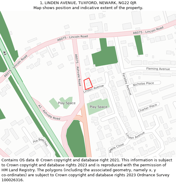 1, LINDEN AVENUE, TUXFORD, NEWARK, NG22 0JR: Location map and indicative extent of plot