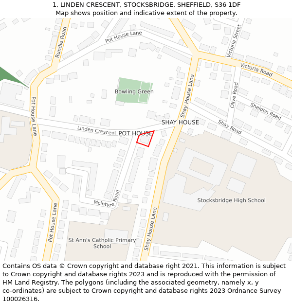1, LINDEN CRESCENT, STOCKSBRIDGE, SHEFFIELD, S36 1DF: Location map and indicative extent of plot