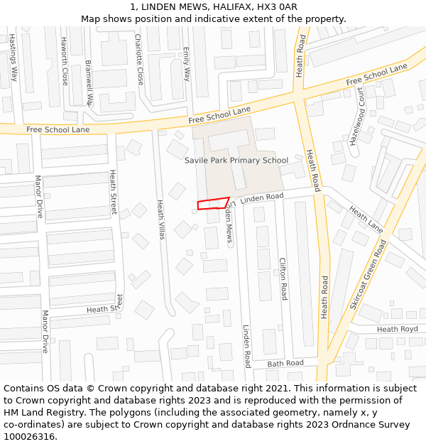 1, LINDEN MEWS, HALIFAX, HX3 0AR: Location map and indicative extent of plot