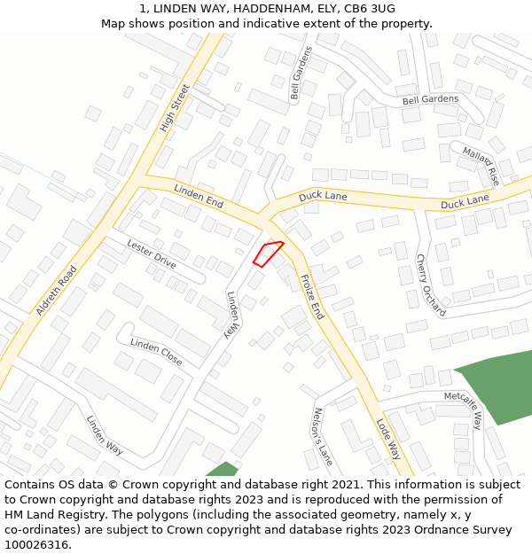 1, LINDEN WAY, HADDENHAM, ELY, CB6 3UG: Location map and indicative extent of plot