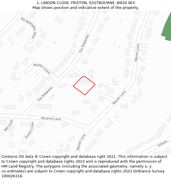 1, LINDON CLOSE, FRISTON, EASTBOURNE, BN20 0EX: Location map and indicative extent of plot