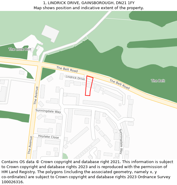 1, LINDRICK DRIVE, GAINSBOROUGH, DN21 1FY: Location map and indicative extent of plot