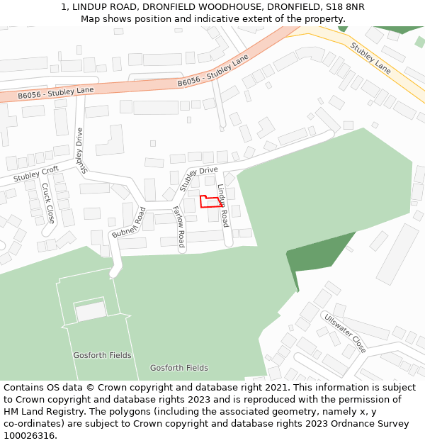 1, LINDUP ROAD, DRONFIELD WOODHOUSE, DRONFIELD, S18 8NR: Location map and indicative extent of plot