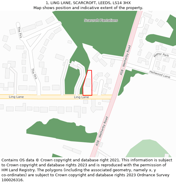 1, LING LANE, SCARCROFT, LEEDS, LS14 3HX: Location map and indicative extent of plot