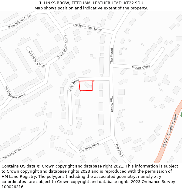 1, LINKS BROW, FETCHAM, LEATHERHEAD, KT22 9DU: Location map and indicative extent of plot