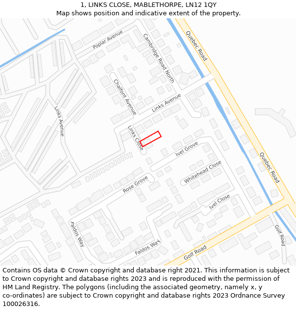 1, LINKS CLOSE, MABLETHORPE, LN12 1QY: Location map and indicative extent of plot