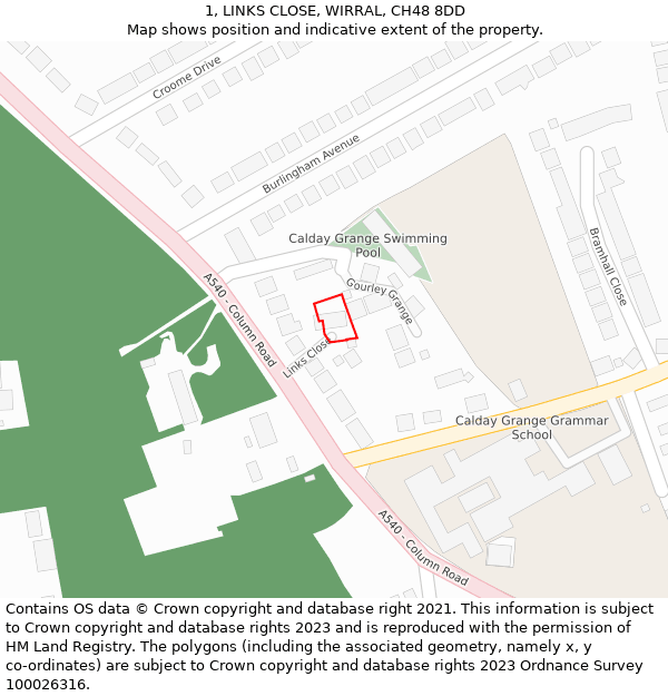 1, LINKS CLOSE, WIRRAL, CH48 8DD: Location map and indicative extent of plot