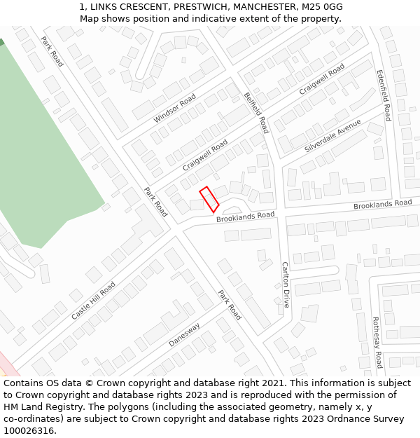 1, LINKS CRESCENT, PRESTWICH, MANCHESTER, M25 0GG: Location map and indicative extent of plot