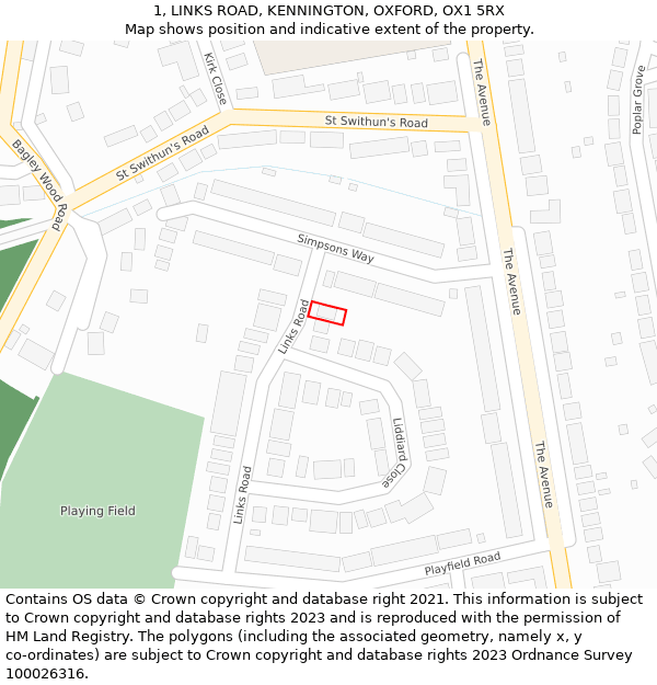 1, LINKS ROAD, KENNINGTON, OXFORD, OX1 5RX: Location map and indicative extent of plot