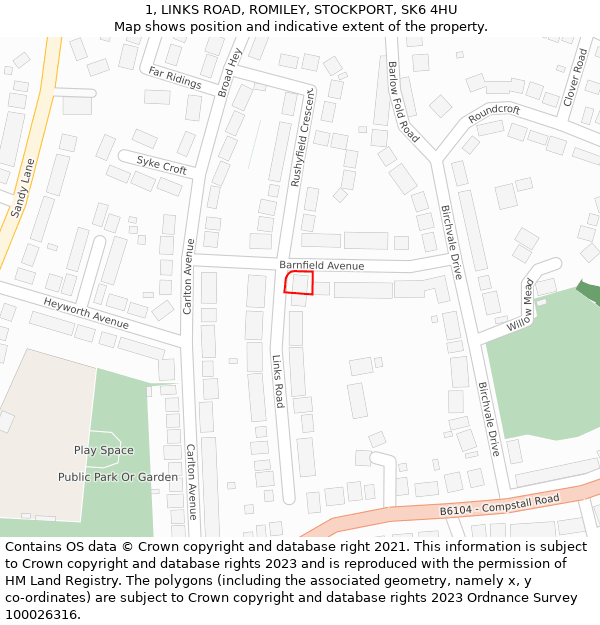 1, LINKS ROAD, ROMILEY, STOCKPORT, SK6 4HU: Location map and indicative extent of plot