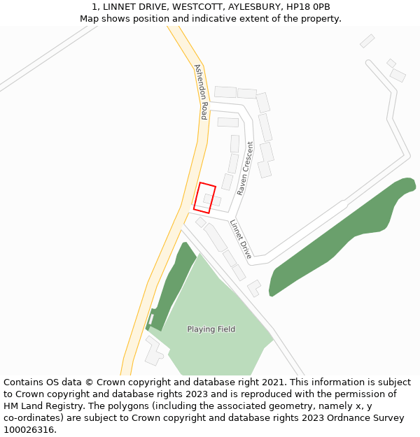 1, LINNET DRIVE, WESTCOTT, AYLESBURY, HP18 0PB: Location map and indicative extent of plot