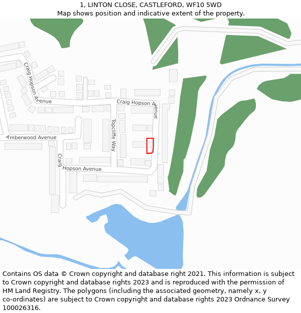 1, LINTON CLOSE, CASTLEFORD, WF10 5WD: Location map and indicative extent of plot